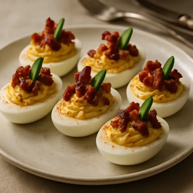 Ovos Recheados com Jalapeño, Bacon e Cheddar