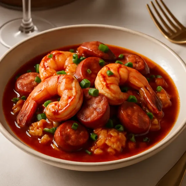 Jambalaya de salchicha y camarones del Chef John