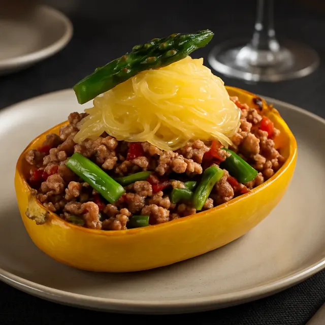 Roasted Spaghetti Squash with Ground Turkey and Vegetables
