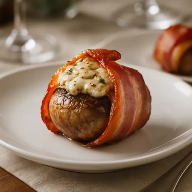 Champignons farcis enveloppés de bacon