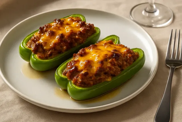 Pimientos rellenos de queso crema y salchicha