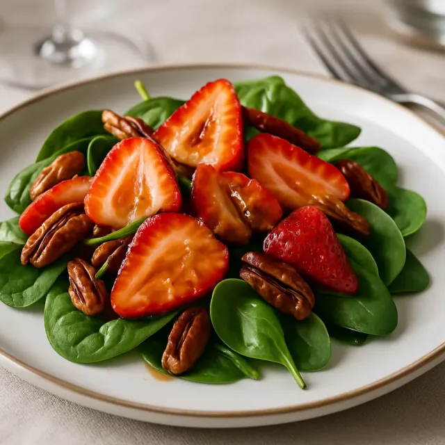 Salade d'épinards et de fraises avec vinaigrette au miel et vinaigre balsamique