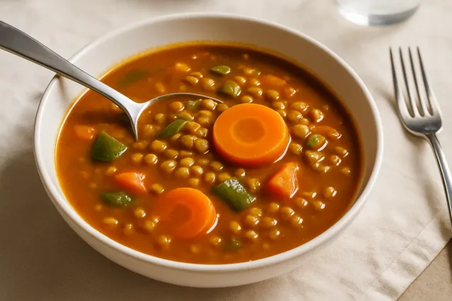 Linsensuppe mit Ziegenkäse und Rucola