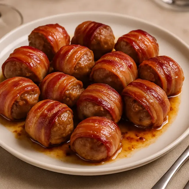 Giant Bacon-Wrapped Meatballs