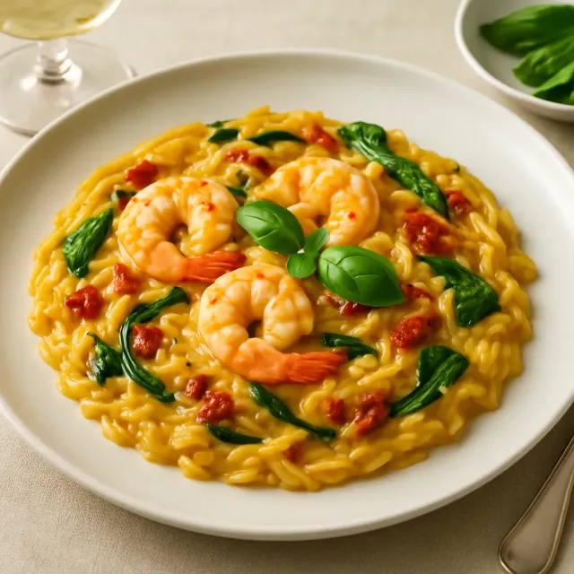 Tuscan Shrimp and Orzo en una sola olla