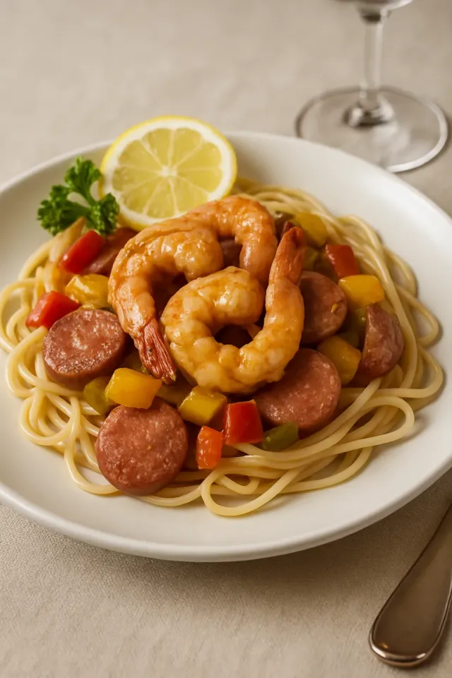Pasta Udang dan Sosis Cajun Krim