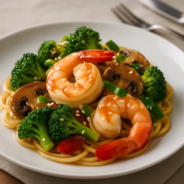 Crevettes au brocoli dans une sauce à l'ail