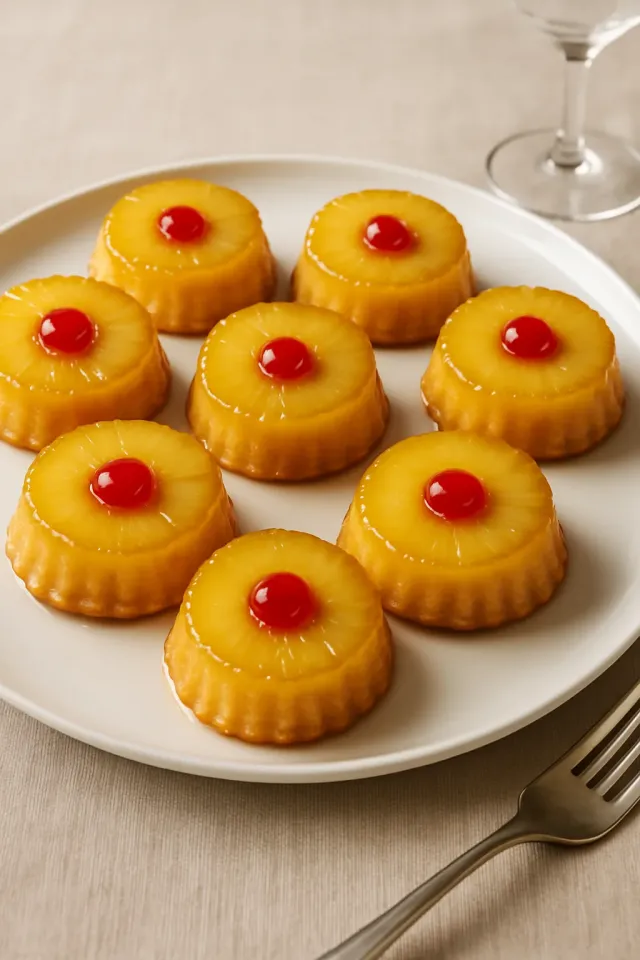 Mini pasteles boca abajo de Piña Colada