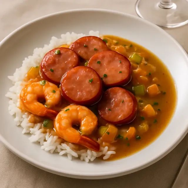 Gombo facile aux saucisses et crevettes