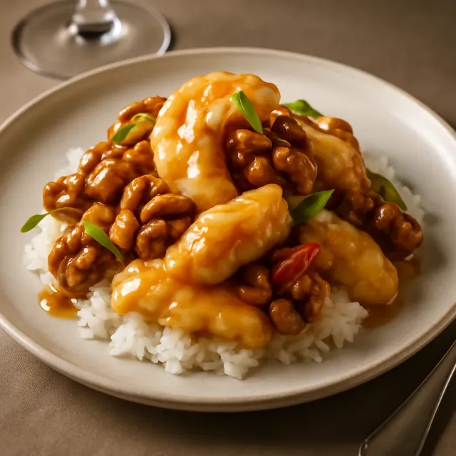 Crevettes au miel et aux noix de pécan