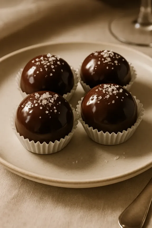 Trufas de Caramelo de Avelã com Chocolate Amargo Salgado