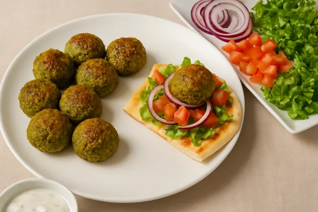 Einfaches gebackenes Falafel mit Gurken-Joghurt-Soße