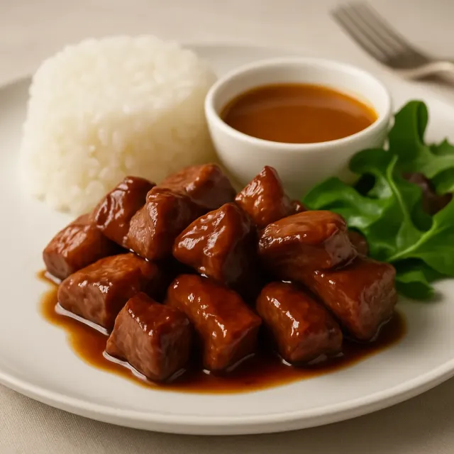 ลูกเต๋าเนื้อวัวผัดกระเทียมสไตล์เอเชีย (Bo Luc Lac เวียดนาม หรือ Shaking Beef)
