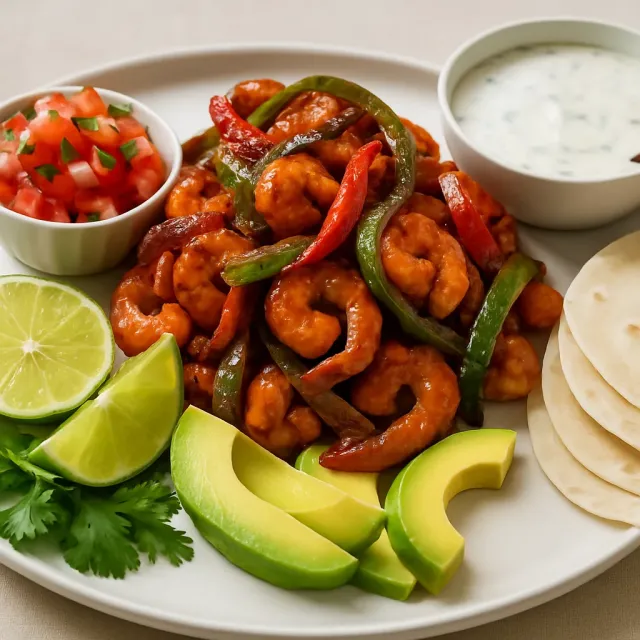 Fajitas aux crevettes et à la crème de coriandre et de citron vert