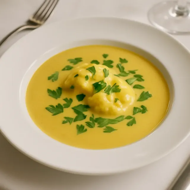 Sopa de Abóbora Cabotiá com Ravioli de Espinafre