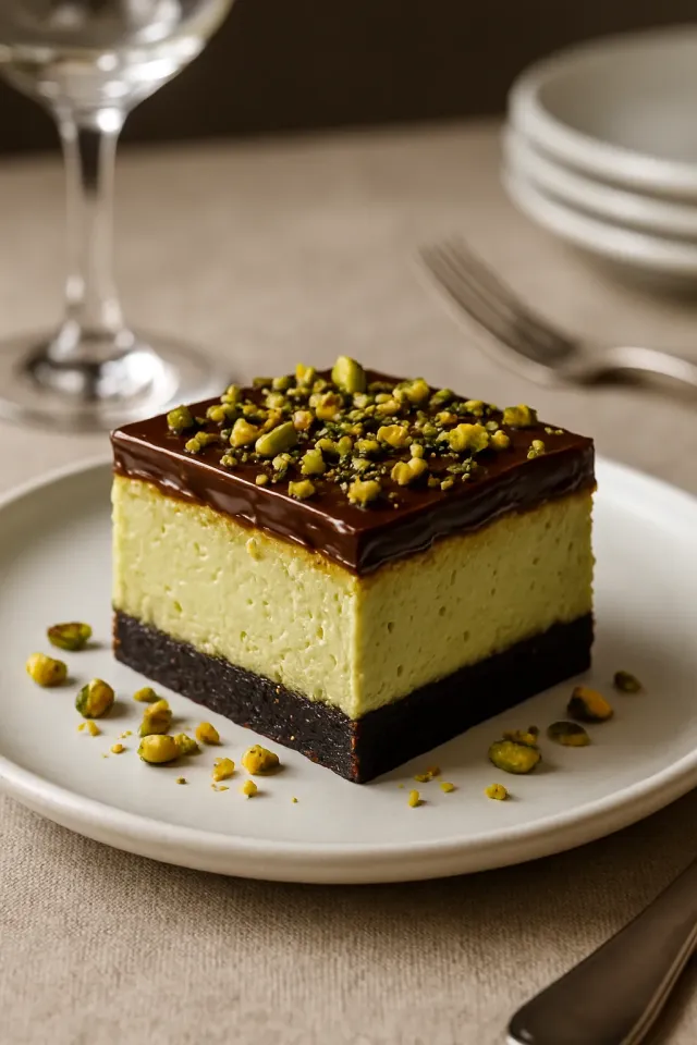 Batangan Kue Keju Cokelat Pistachio Tanpa Panggang