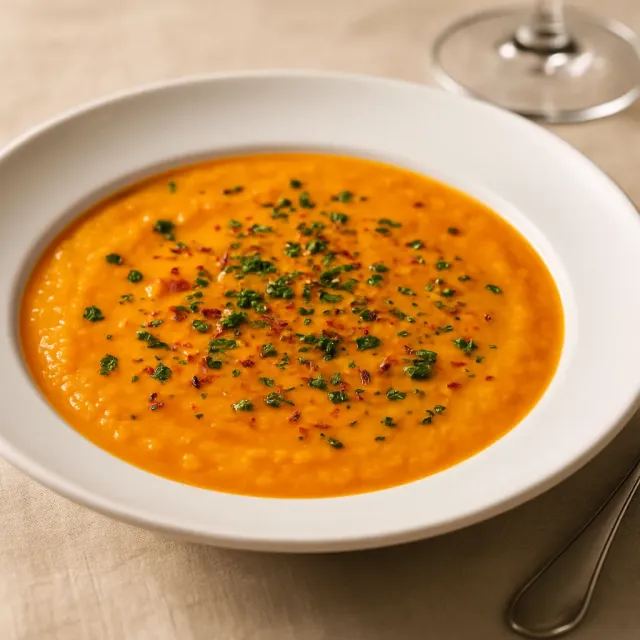 Sopa de lentejas rojas y guisantes partidos amarillos hecha con una olla a presión