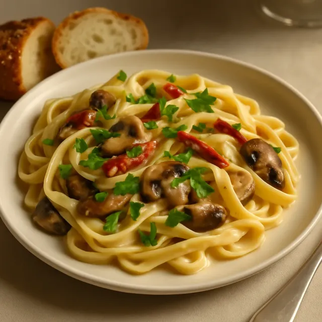Pasta cremosa con Brie e pancetta