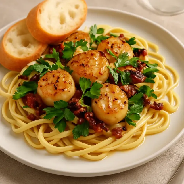 Linguini with Bacon and Scallops