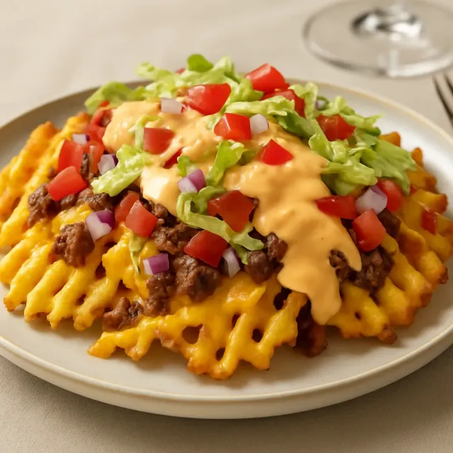 Frites gaufres garnies
