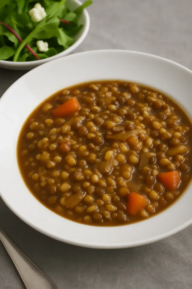 Gerstensuppe mit Linsen und Pilzen