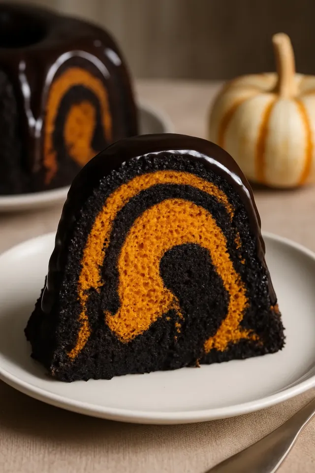 Bolo de Abóbora com Redemoinho de Cacau Preto