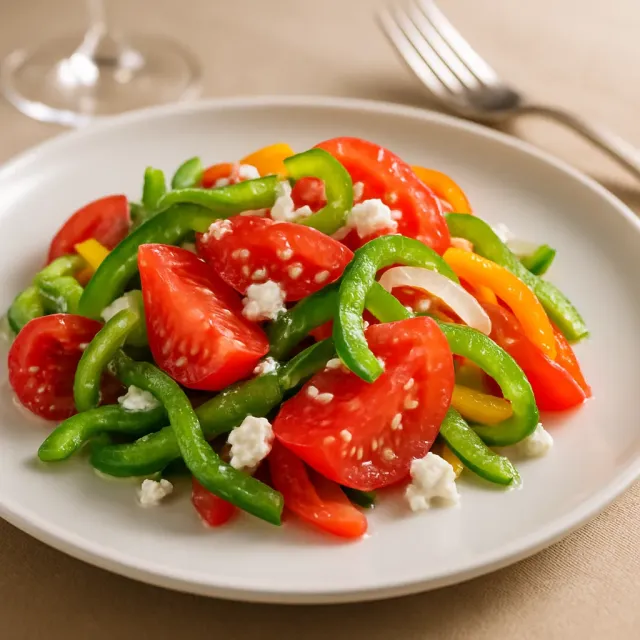 Ensalada de pimientos, tomate y queso feta