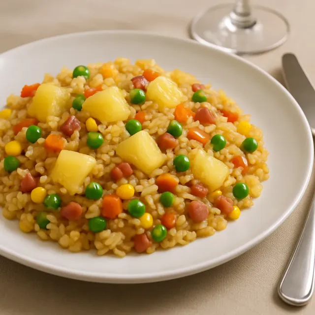 Arroz Frito com Abacaxi e Presunto