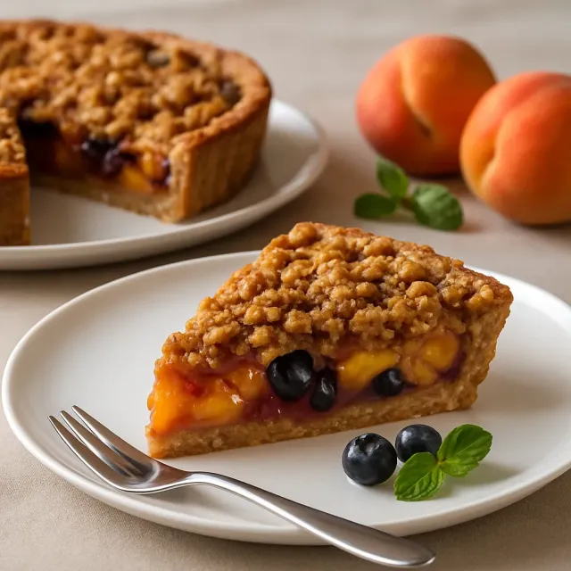 Tarta Streusel de Durazno y Arándano