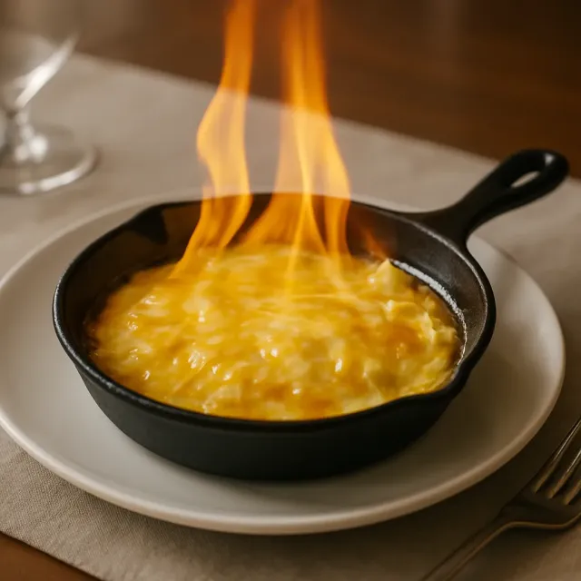 Saganaki (Alevlenen Yunan Peyniri)