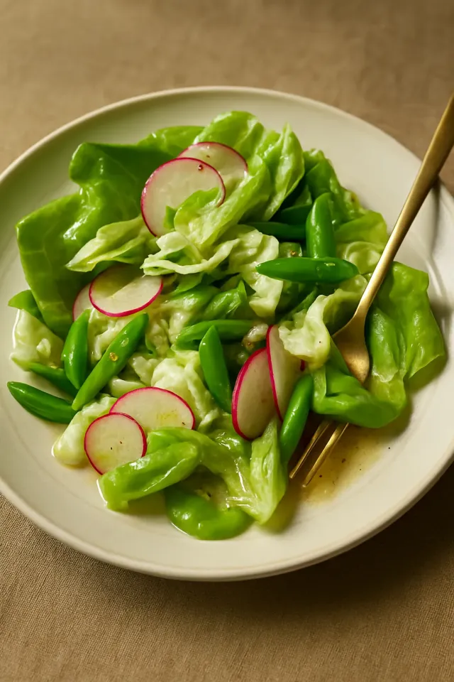 Salade de laitue beurre avec vinaigrette à l'estragon et à la moutarde de Dijon