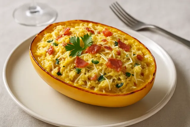 Keto-Spaghettikürbis-Carbonara