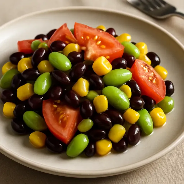 Edamame-, Mais- und Schwarze-Bohnen-Salat