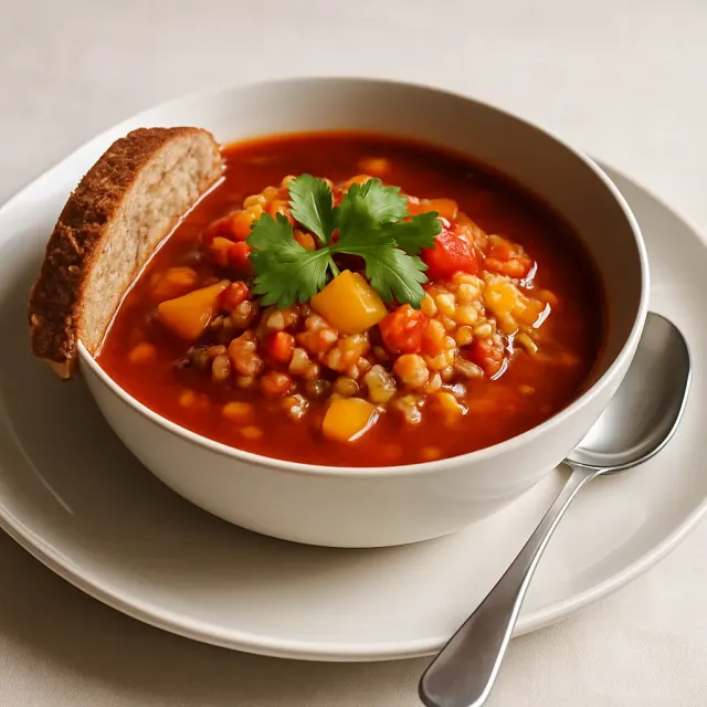 Italienische Rote-Linsen- und Braureissuppe