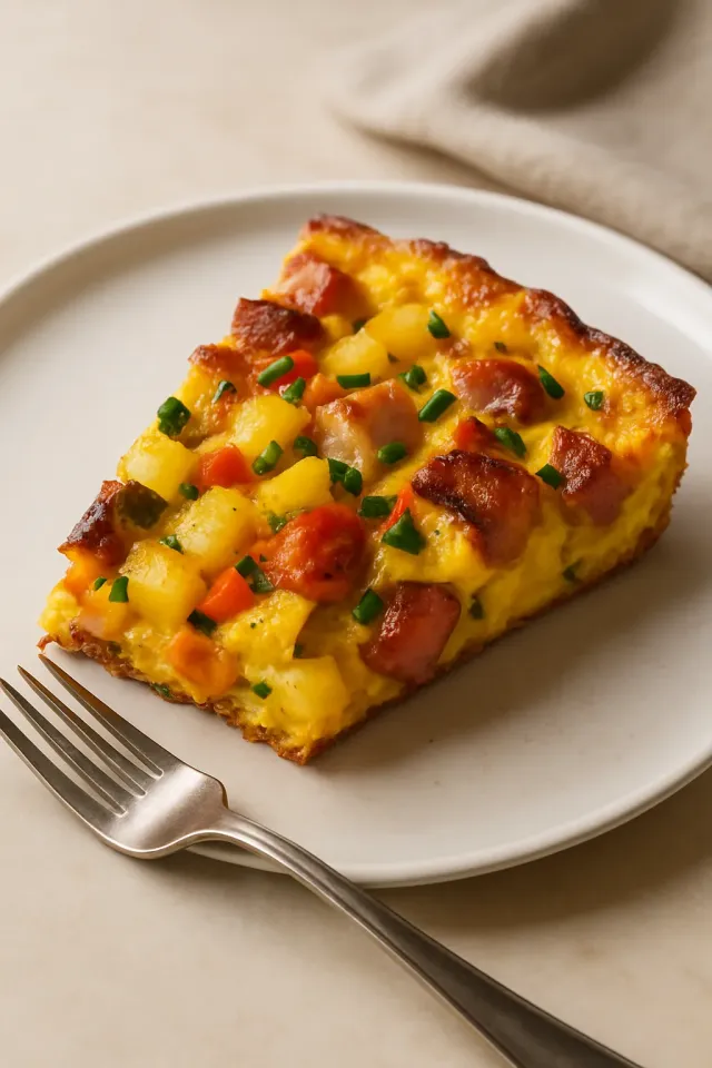 Yavaş Pişirici ile Sabah Ham ve Peynir Kahvaltı Casserole