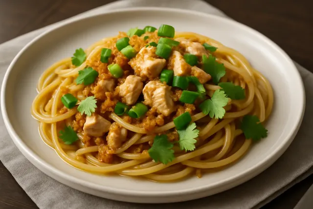 Pasta con Mantequilla de Soja y Pollo