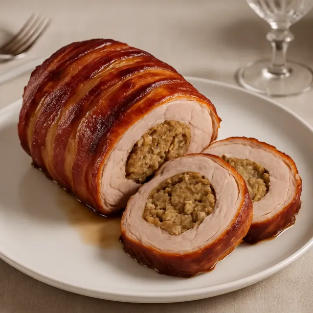 Bacon Wrapped Stuffed Pork Tenderloin