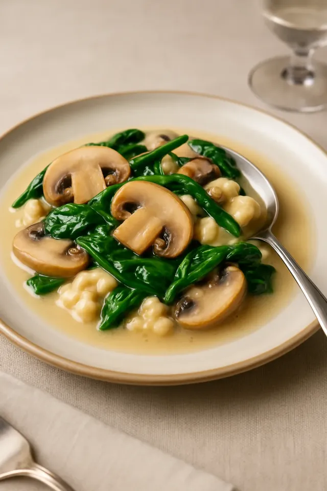 Spinat- und Pilzsuppe mit Spätzle