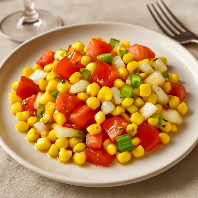 Insalata di mais, cipolla dolce e pomodoro