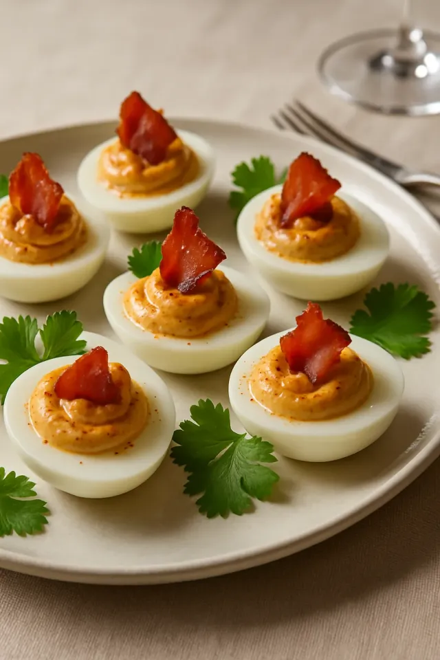 Uova ripiene con pancetta e chipotle