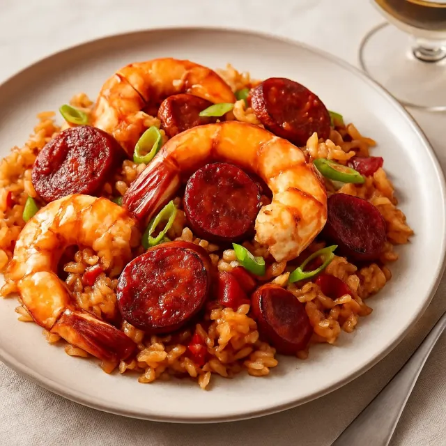 Jambalaya de Camarones y Salchicha Ahumada
