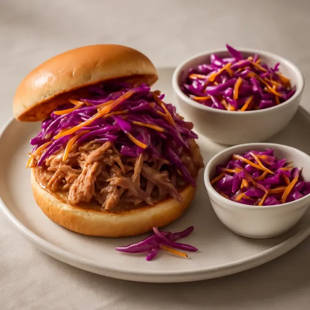 Pulled Pork Sandwich with Red Cabbage and Carrot Slaw