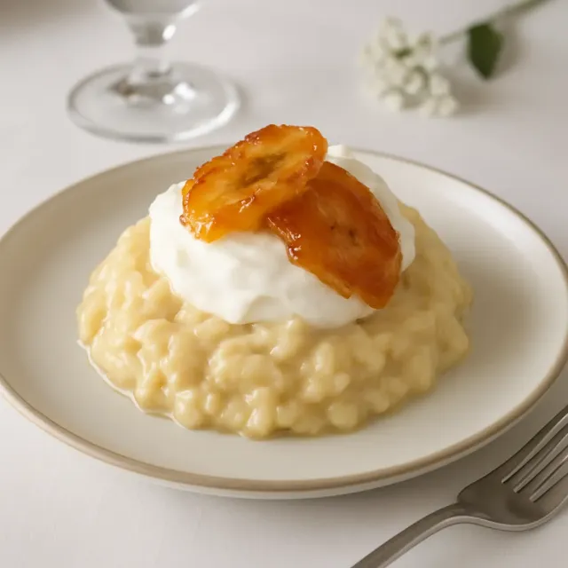 Pudín de arroz con plátano japonés