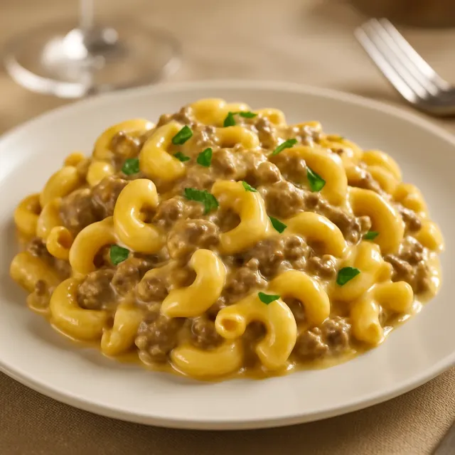 Macaronis au fromage et au hamburger