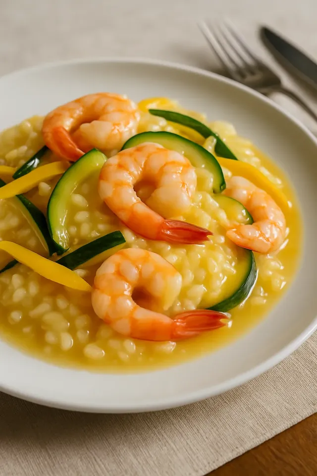 Risotto de Camarones y Espárragos con Ajo