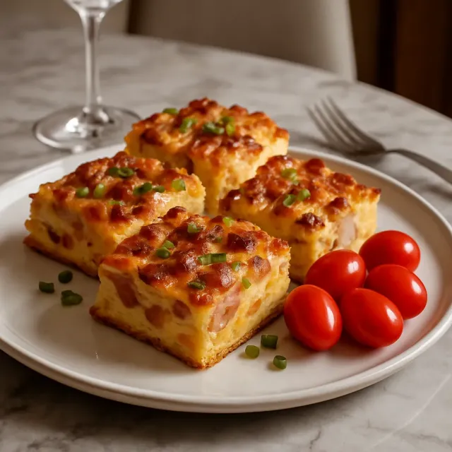 Overnight Breakfast Bake with Ham, Cheese, and Croissants