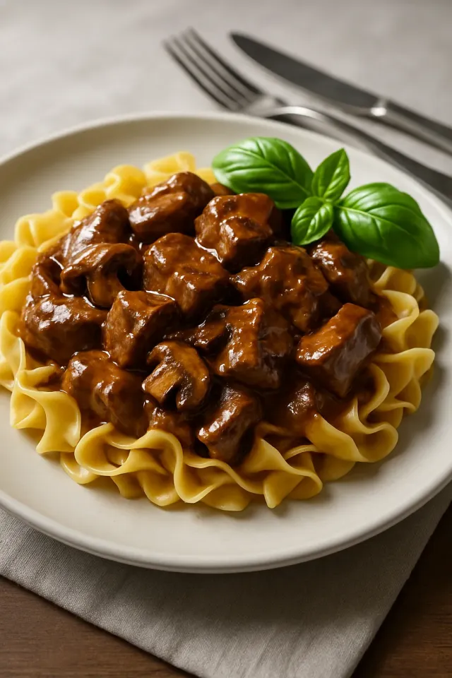 Einfaches Rindfleisch-Stroganoff im Slow Cooker