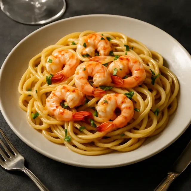 Sarımsaklı Karidesli Linguine