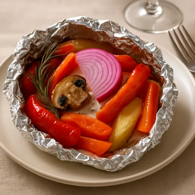 Pollo y Verduras al Horno en Papel de Aluminio