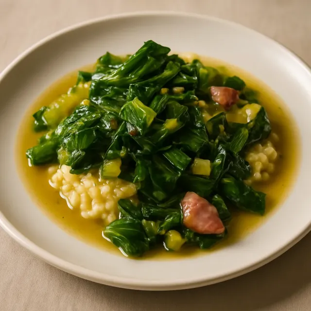 Gumbo di cavolo riccio con stinco di prosciutto
